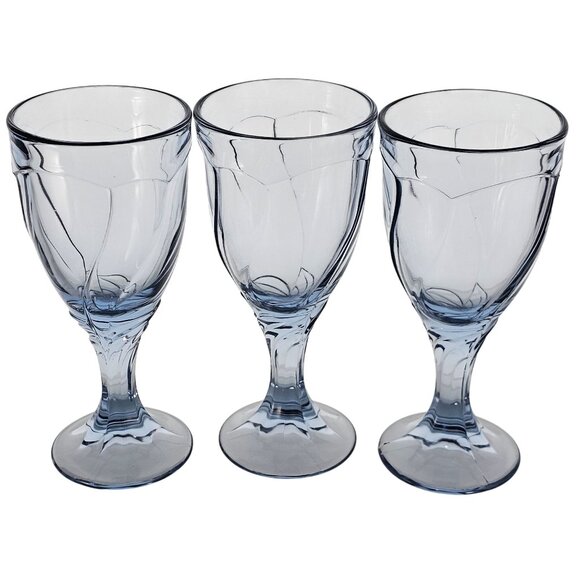 3 Noritake Sweet Swirl Wine Glasses Lt Blue 6.75" goblet vtg Japan 80s glassware - Picture 2 of 7